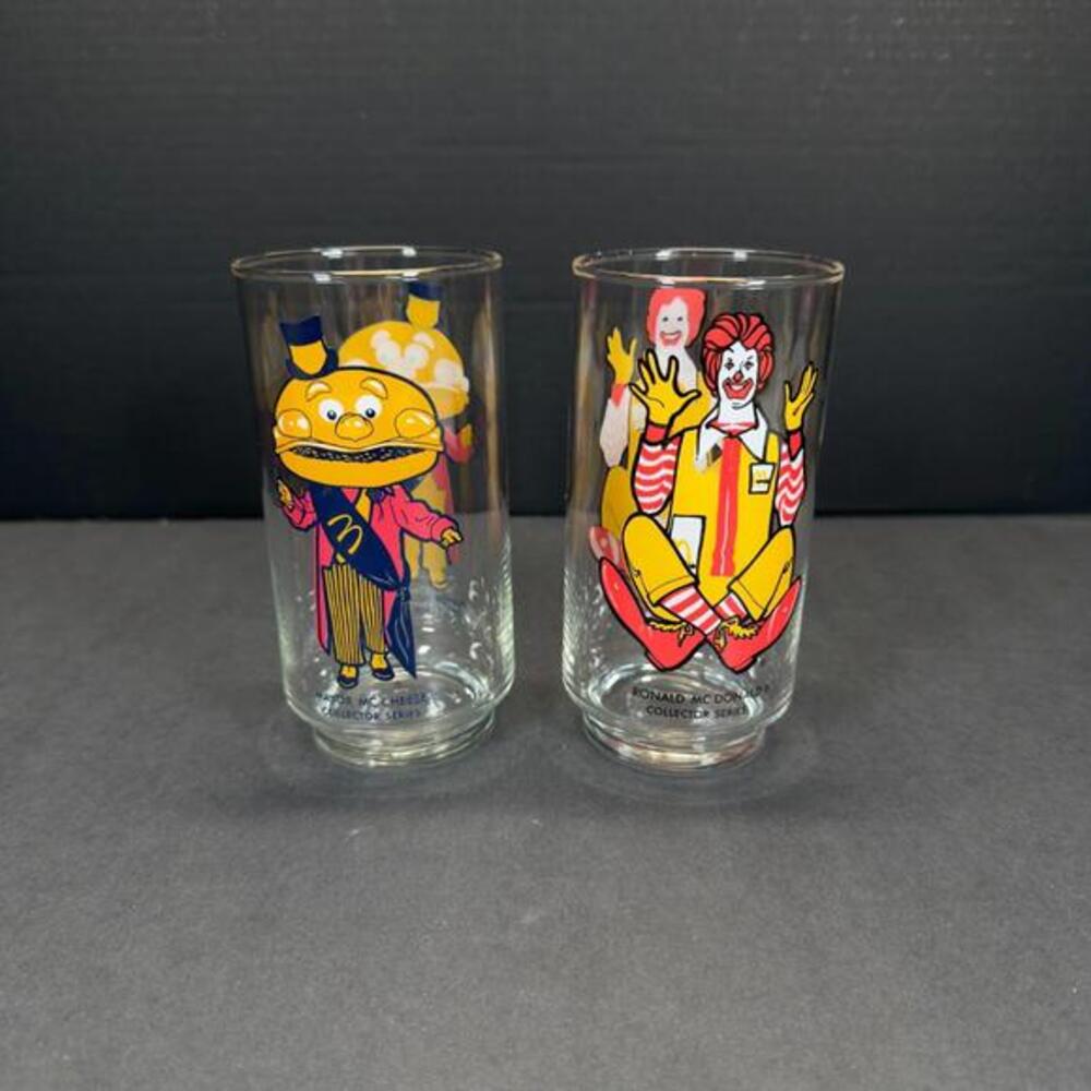 Vtg McDonald's Mayor McCheese & Ronald McDonald Glass 16oz Collector Series 70s